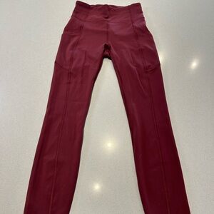 Lululemon leggings, maroon, 25”, backdrop pocket, straight